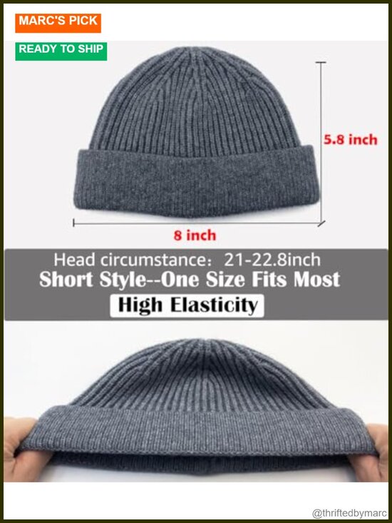 Short Fisherman Beanie Thin Merino Wool Acrylic Skull Cap Stretchable main image 6